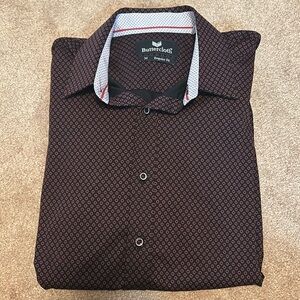 Men’s Buttercloth long sleeve burgundy and blue shirt size M Regular fit
